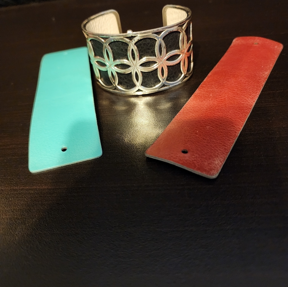 Brighton Christo NYC Wide Cuff Bracelet with a black leather insert.
